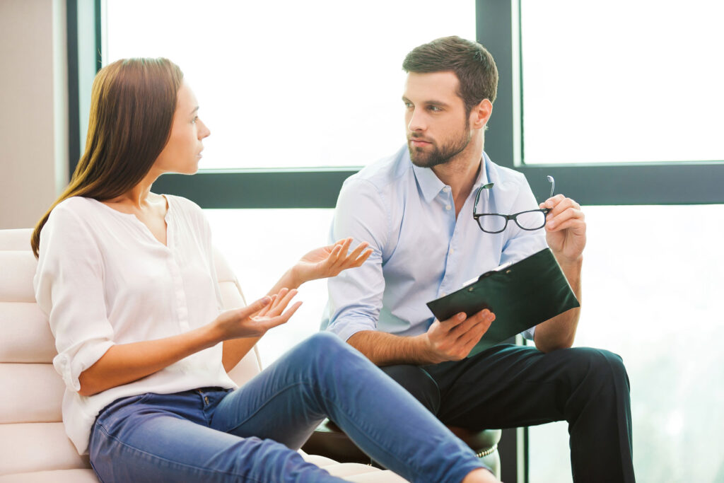 Two people talking about emotional regulation